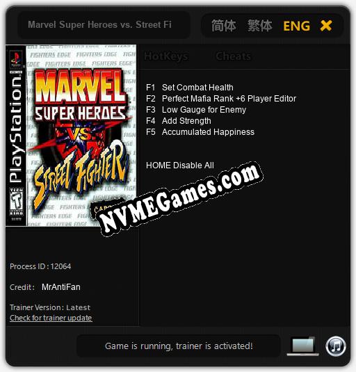 Treinador liberado para Marvel Super Heroes vs. Street Fighter [v1.0.7]