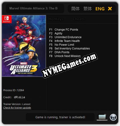 Marvel Ultimate Alliance 3: The Black Order: Treinador (V1.0.48)