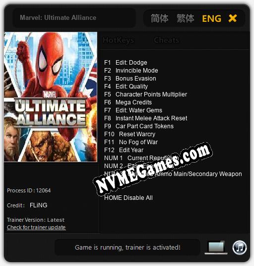 Treinador liberado para Marvel: Ultimate Alliance [v1.0.6]