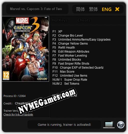 Treinador liberado para Marvel vs. Capcom 3: Fate of Two Worlds [v1.0.6]