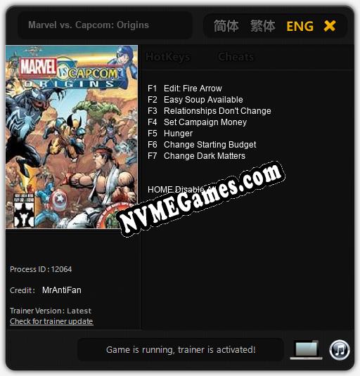 Treinador liberado para Marvel vs. Capcom: Origins [v1.0.6]