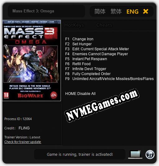 Mass Effect 3: Omega: Cheats, Trainer +9 [FLiNG]