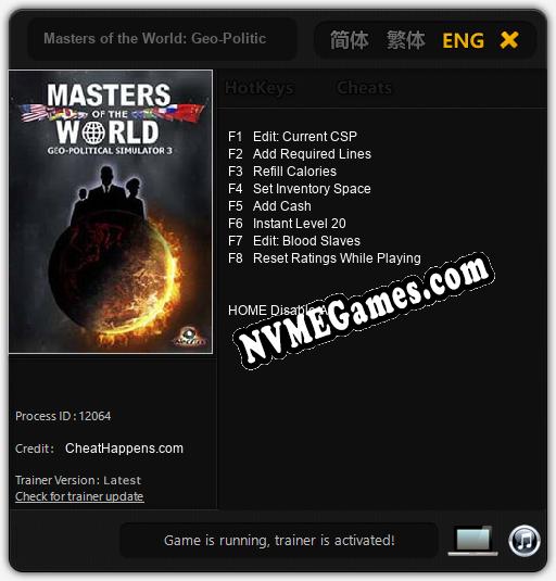 Masters of the World: Geo-Political Simulator 3: Cheats, Trainer +8 [CheatHappens.com]