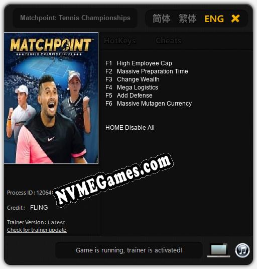 Matchpoint: Tennis Championships: Cheats, Trainer +6 [FLiNG]