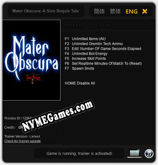 Mater Obscura: A Sine Requie Tale: Trainer +7 [v1.1]