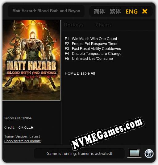 Matt Hazard: Blood Bath and Beyond: Cheats, Trainer +5 [dR.oLLe]