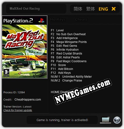 Treinador liberado para MaXXed Out Racing [v1.0.3]