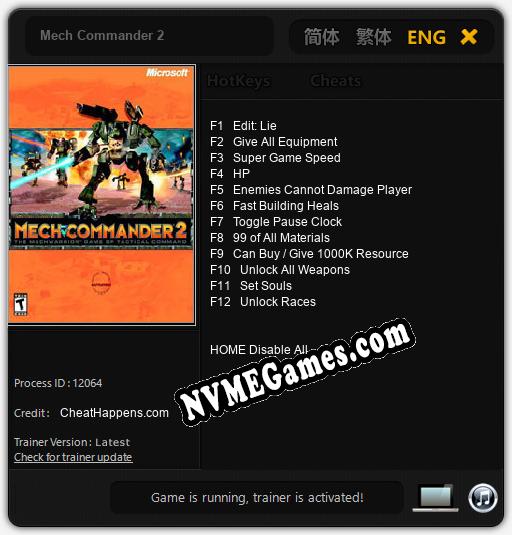 Mech Commander 2: Cheats, Trainer +12 [CheatHappens.com]