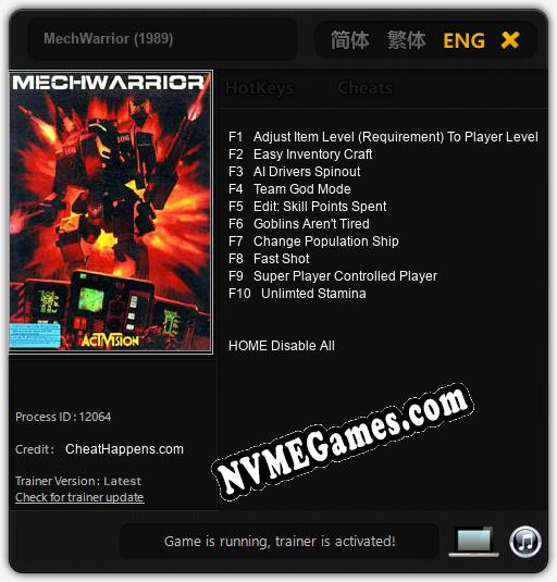 MechWarrior (1989): Treinador (V1.0.99)