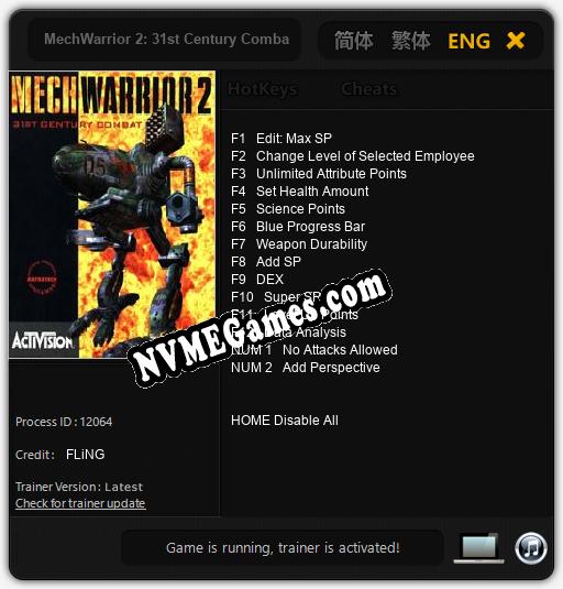 MechWarrior 2: 31st Century Combat: Treinador (V1.0.22)