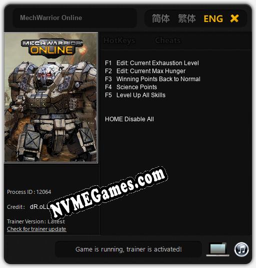 Treinador liberado para MechWarrior Online [v1.0.2]