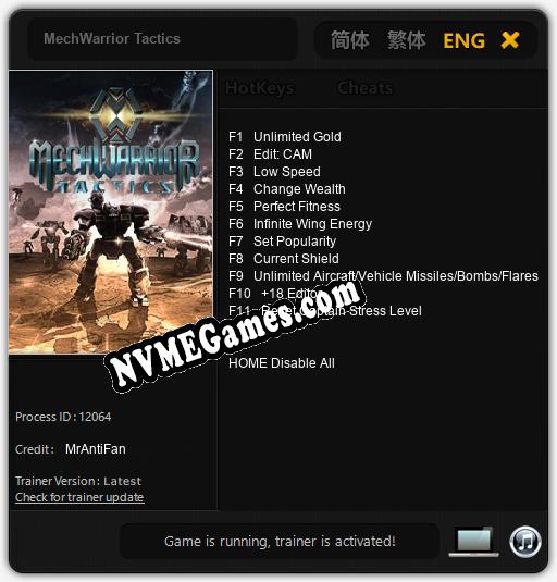 Treinador liberado para MechWarrior Tactics [v1.0.1]