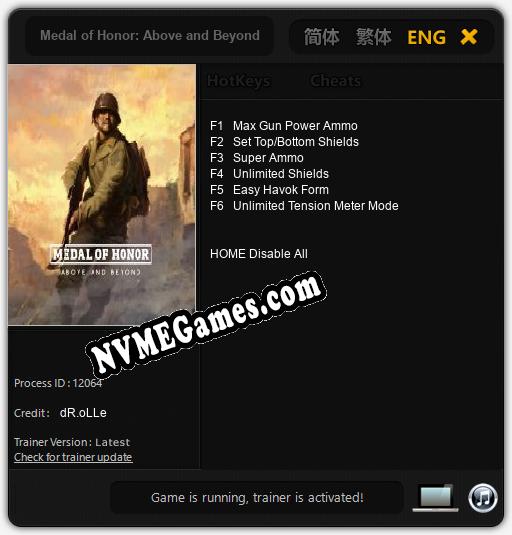 Medal of Honor: Above and Beyond: Trainer +6 [v1.1]