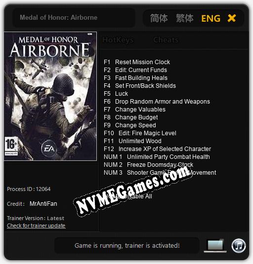 Medal of Honor: Airborne: Treinador (V1.0.98)