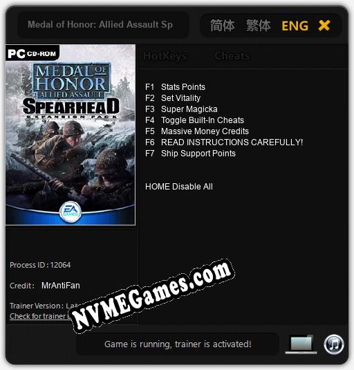 Medal of Honor: Allied Assault Spearhead: Cheats, Trainer +7 [MrAntiFan]