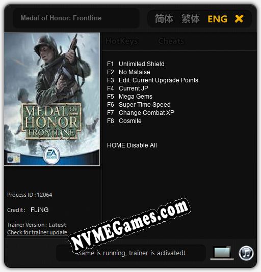 Treinador liberado para Medal of Honor: Frontline [v1.0.2]