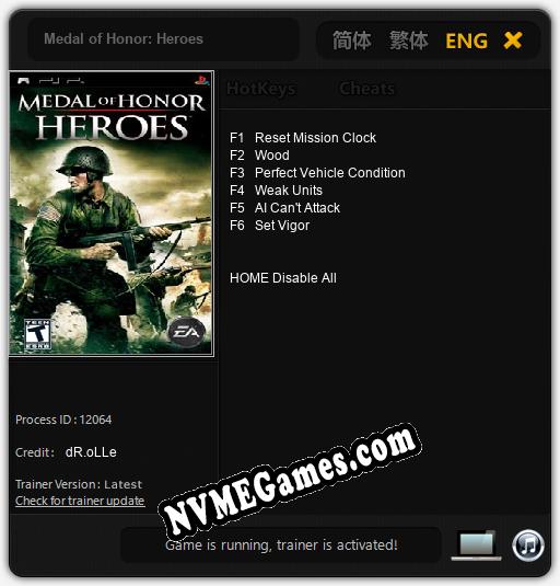 Treinador liberado para Medal of Honor: Heroes [v1.0.2]