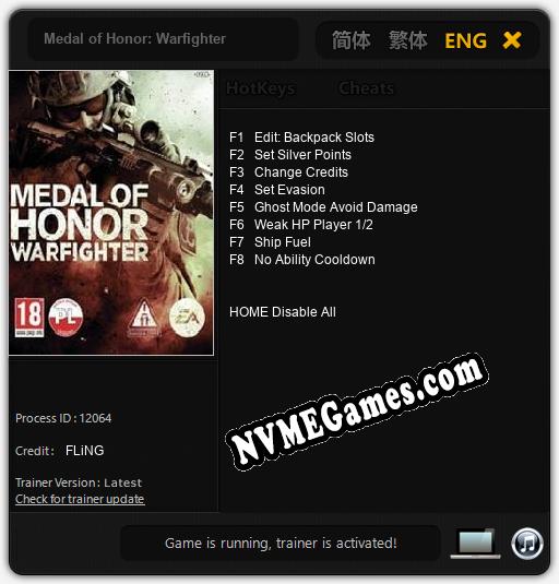 Medal of Honor: Warfighter: Trainer +8 [v1.2]