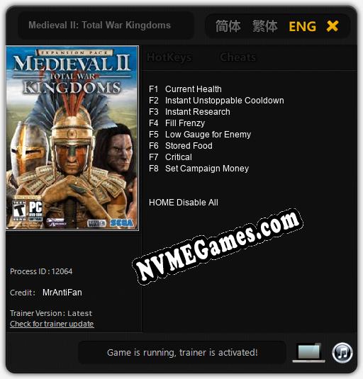 Treinador liberado para Medieval II: Total War Kingdoms [v1.0.3]