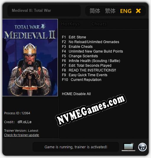 Medieval II: Total War: Trainer +10 [v1.5]