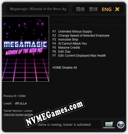 Megamagic: Wizards of the Neon Age: Treinador (V1.0.91)