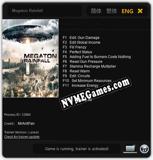 Treinador liberado para Megaton Rainfall [v1.0.5]