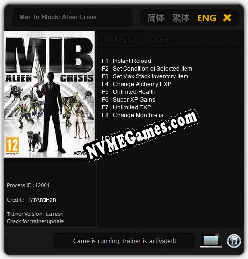 Men In Black: Alien Crisis: Cheats, Trainer +8 [MrAntiFan]