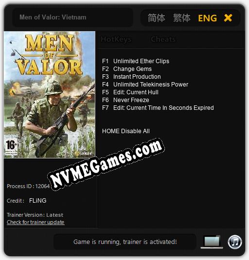 Treinador liberado para Men of Valor: Vietnam [v1.0.9]