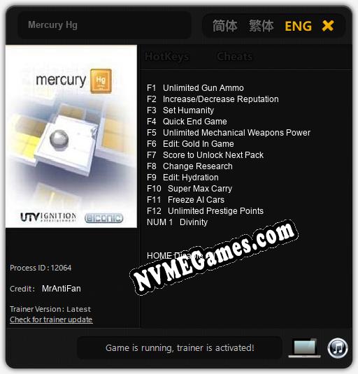 Mercury Hg: Trainer +13 [v1.4]