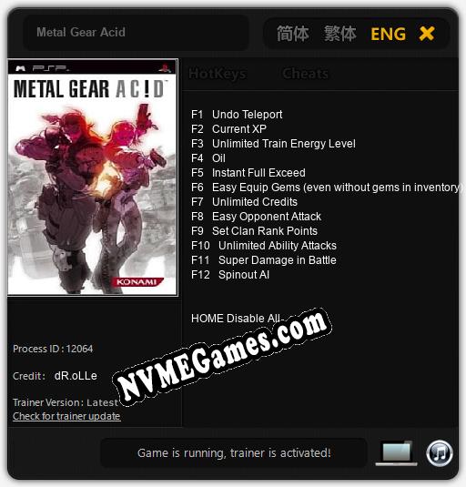 Treinador liberado para Metal Gear Acid [v1.0.5]