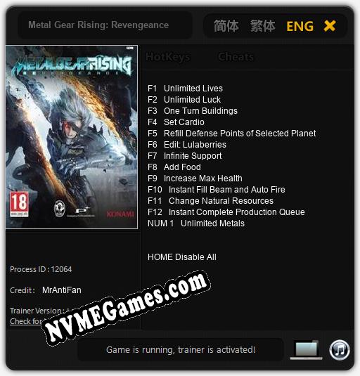 Metal Gear Rising: Revengeance: Cheats, Trainer +13 [MrAntiFan]