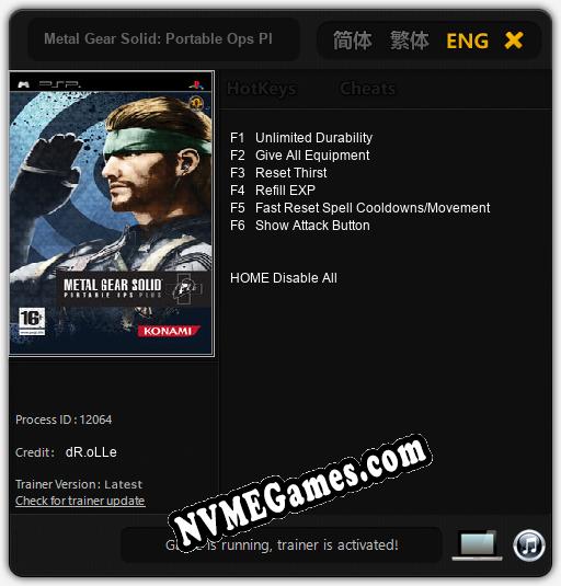 Metal Gear Solid: Portable Ops Plus: Treinador (V1.0.21)