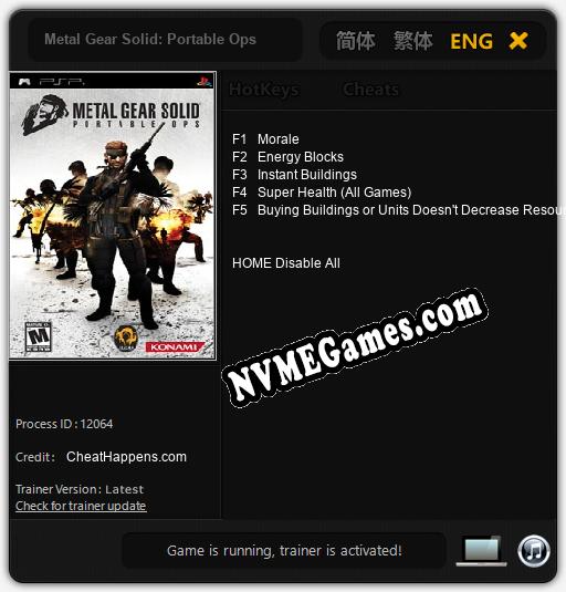 Metal Gear Solid: Portable Ops: Treinador (V1.0.83)