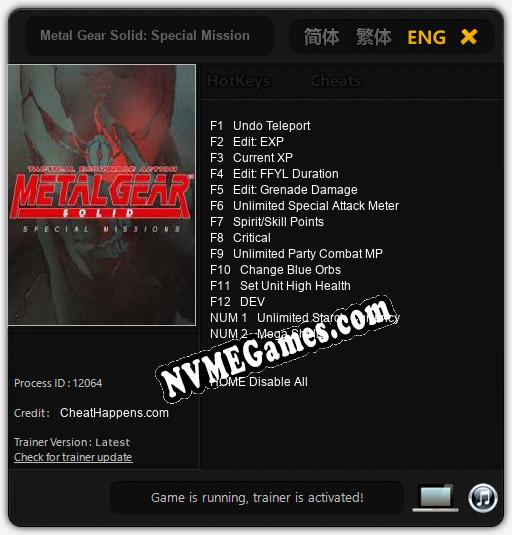 Metal Gear Solid: Special Missions: Trainer +14 [v1.7]