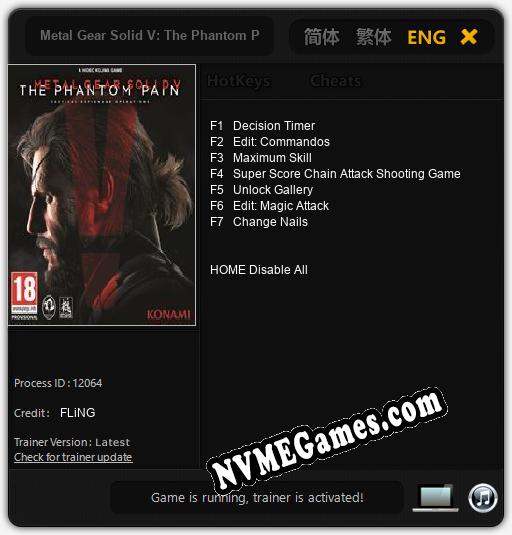 Metal Gear Solid V: The Phantom Pain: Treinador (V1.0.95)