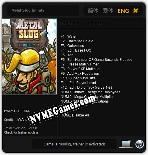 Treinador liberado para Metal Slug Infinity [v1.0.6]