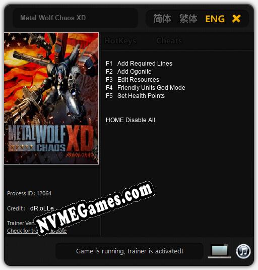 Treinador liberado para Metal Wolf Chaos XD [v1.0.3]