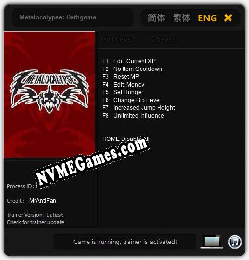Treinador liberado para Metalocalypse: Dethgame [v1.0.9]