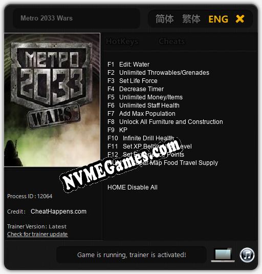 Treinador liberado para Metro 2033 Wars [v1.0.8]