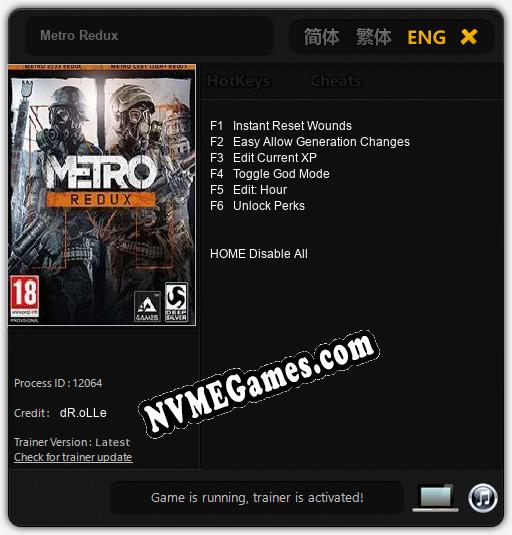 Treinador liberado para Metro Redux [v1.0.2]