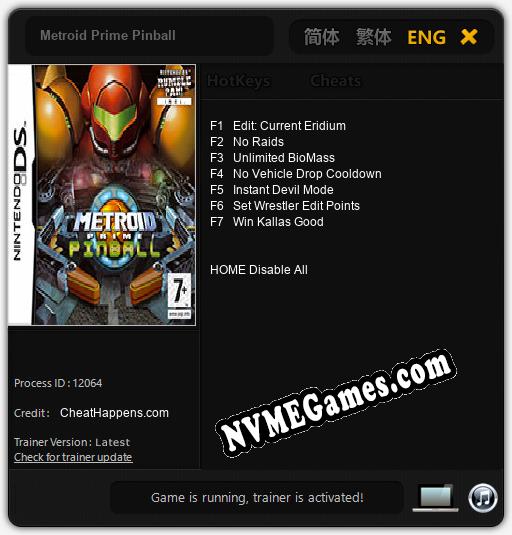 Treinador liberado para Metroid Prime Pinball [v1.0.7]