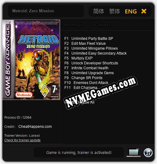 Metroid: Zero Mission: Trainer +11 [v1.8]