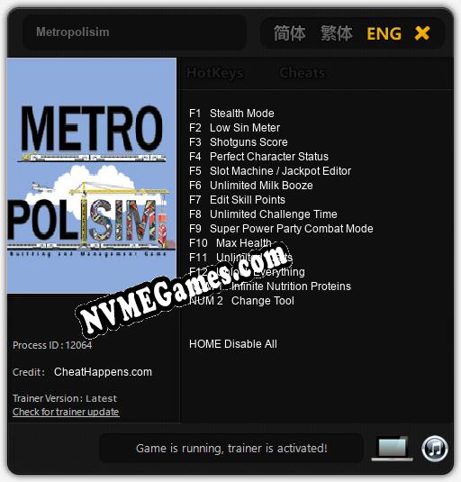 Treinador liberado para Metropolisim [v1.0.5]