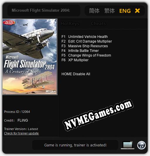 Microsoft Flight Simulator 2004: A Century of Flight: Trainer +6 [v1.2]