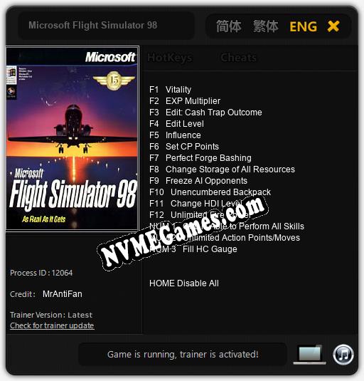 Treinador liberado para Microsoft Flight Simulator 98 [v1.0.3]