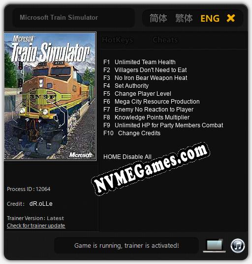 Treinador liberado para Microsoft Train Simulator [v1.0.4]