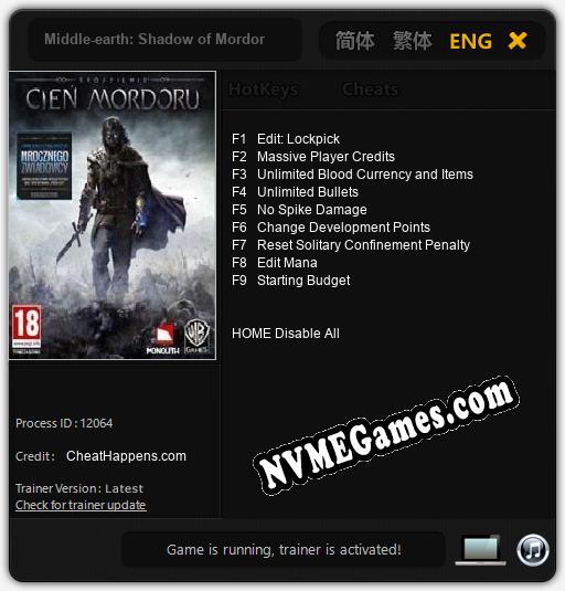 Middle-earth: Shadow of Mordor: Trainer +9 [v1.2]