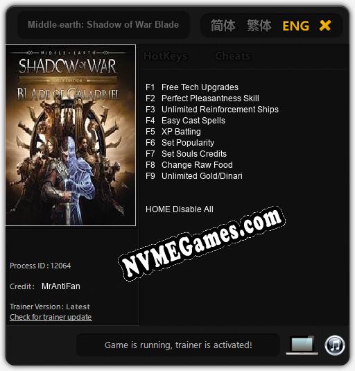 Middle-earth: Shadow of War Blade of Galadriel: Trainer +9 [v1.5]