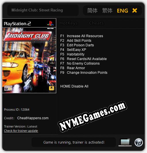 Treinador liberado para Midnight Club: Street Racing [v1.0.9]