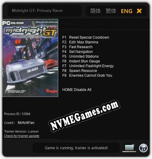 Midnight GT: Primary Racer: Treinador (V1.0.62)